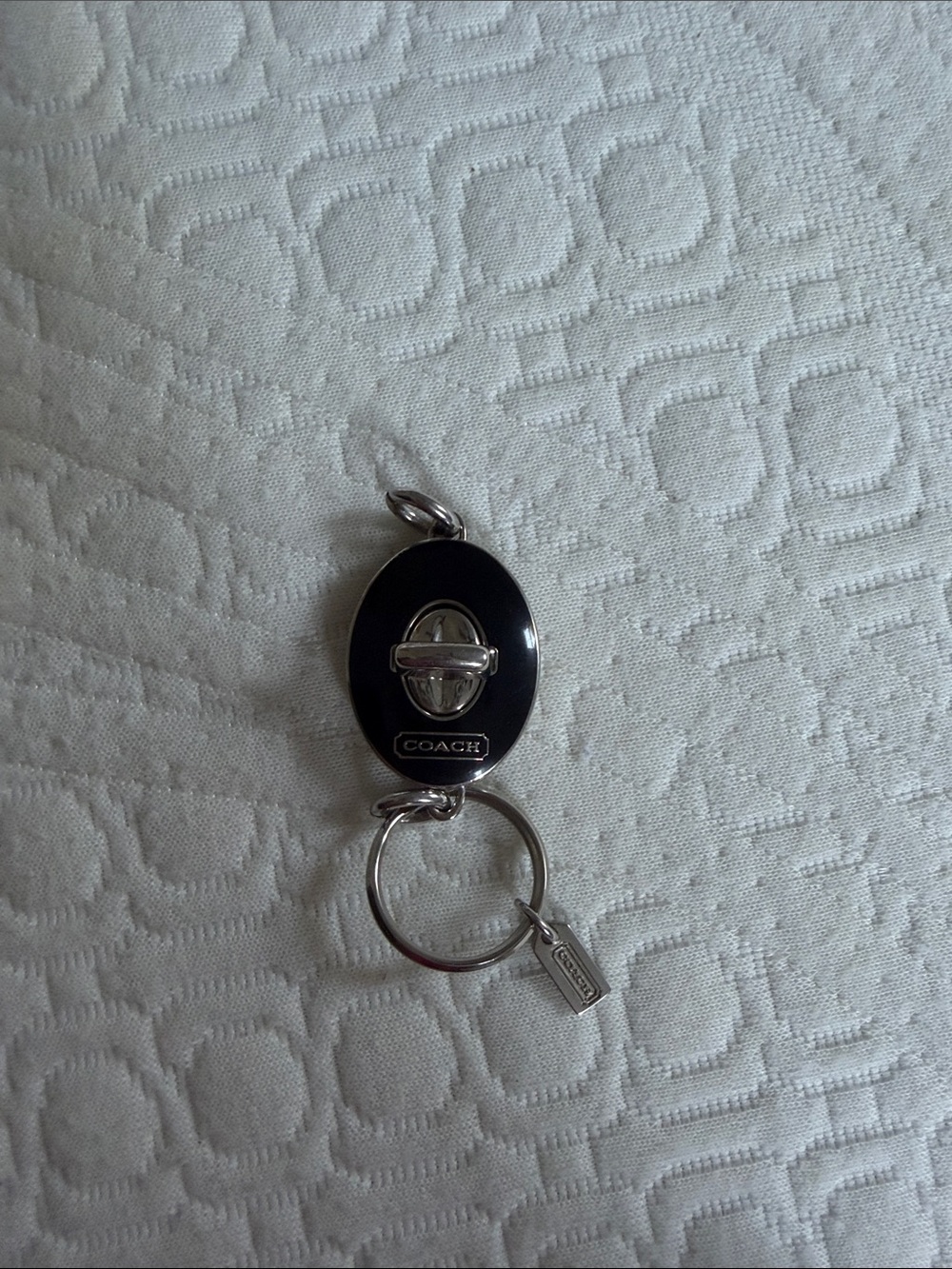Coach Black Enamel and Silver-Tone Turnlock Key Ring